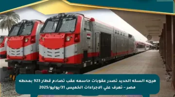 هيئة السكة الحديد تصدر عقوبات حاسمة عقب تصادم قطار 923 بمحطة مصر – تعرف على الإجراءات الخميس 31/يوليو/2025